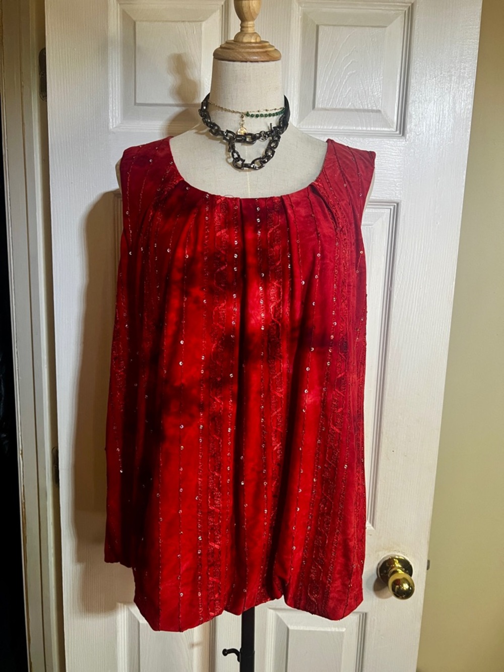 Dress Barn Wms Y2K Sequin Tie Ombre Pleated Bubble Hem Boho Fairy Grunge Top 2XL